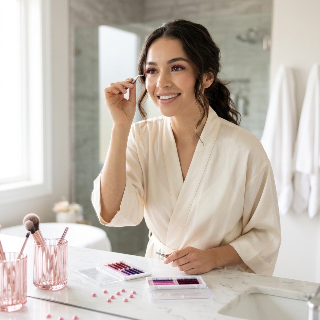 naine paigaldab ripsmeid